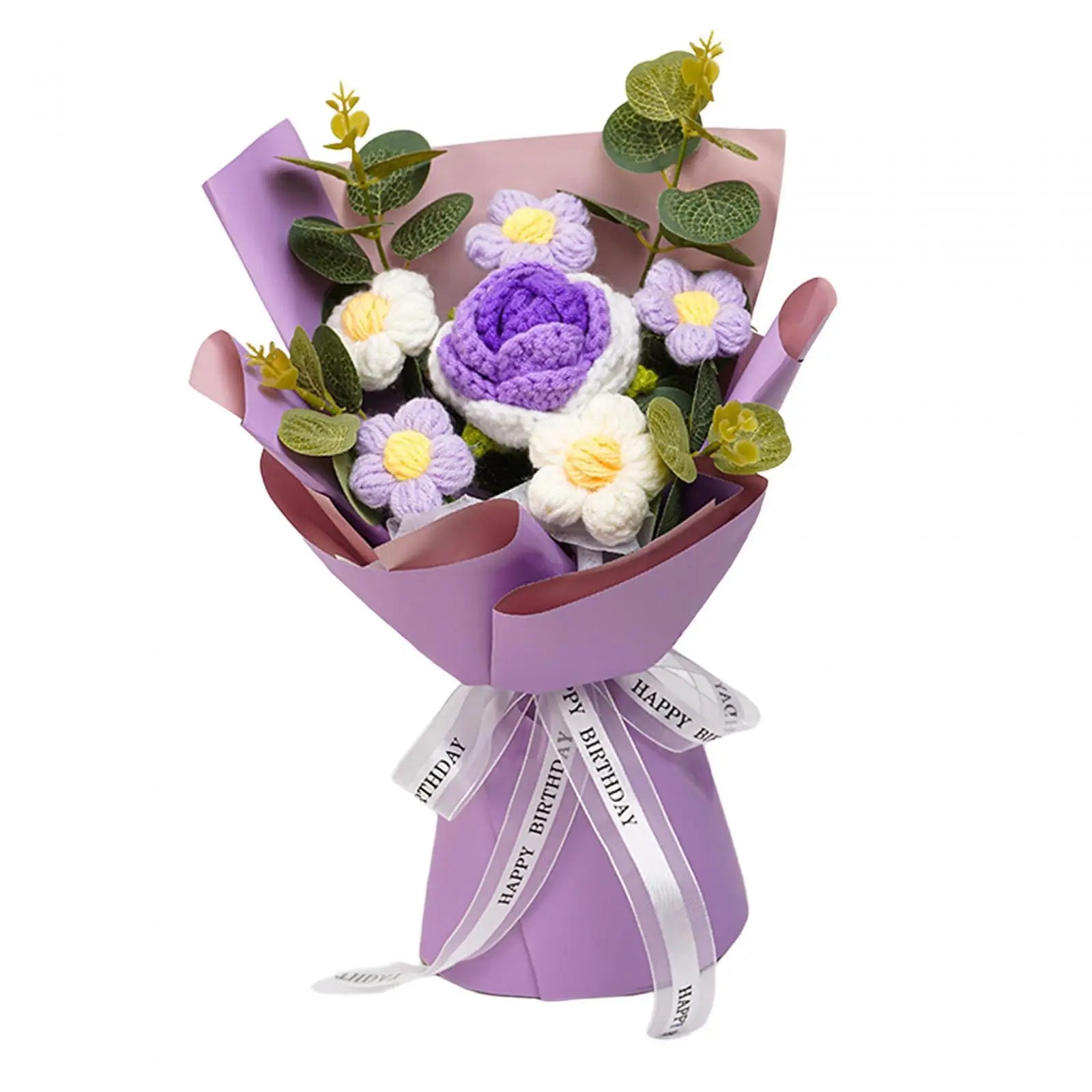 Handcrafted Knitted Crochet Flower Bouquet for Home Decor