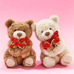 Kawaii Teddy Bear Plush with Roses - Perfect Gift for Lovers