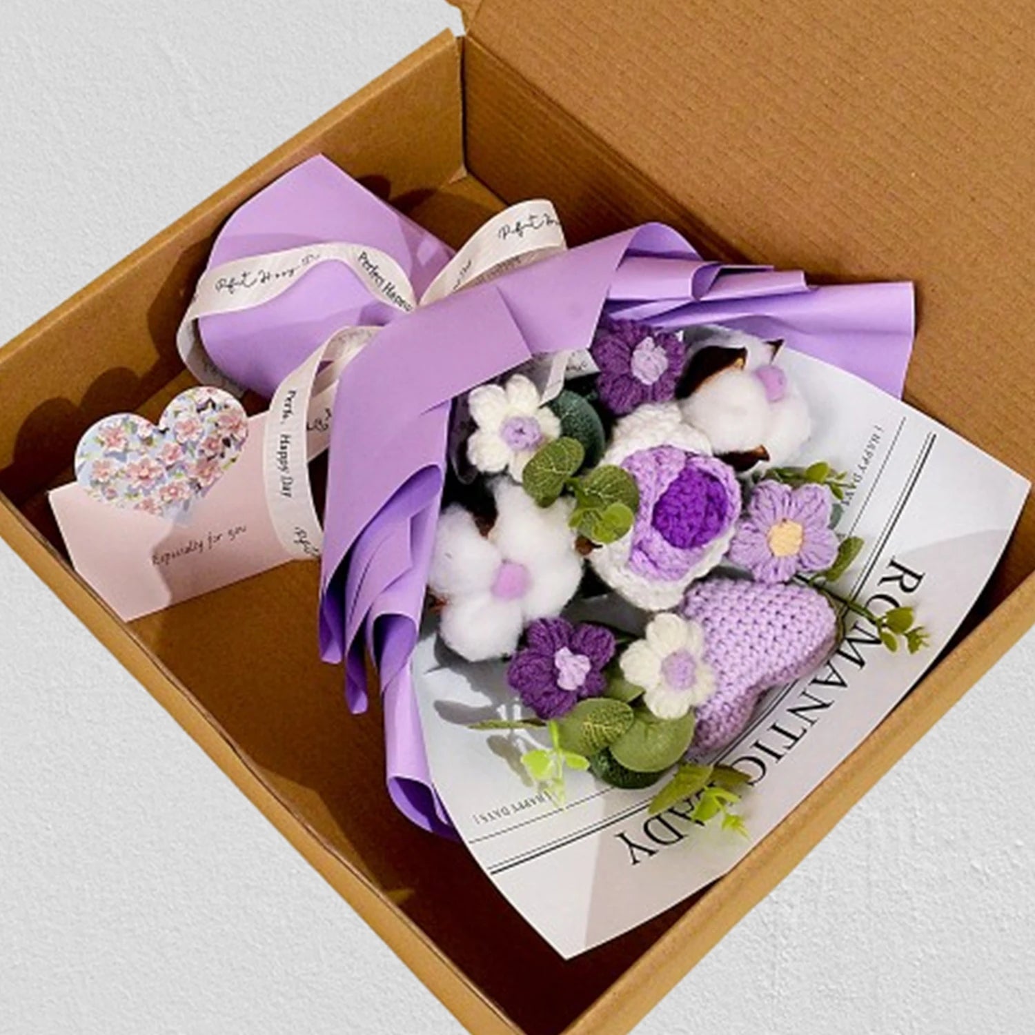 Handmade Crochet Rose Bouquet - Pink & Purple Artificial Roses