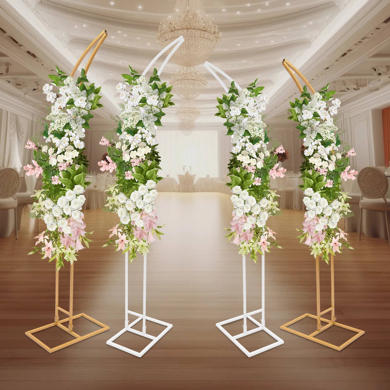 White/Gold Wedding Arch Backdrop Stand - 2.1m 2pcs Set