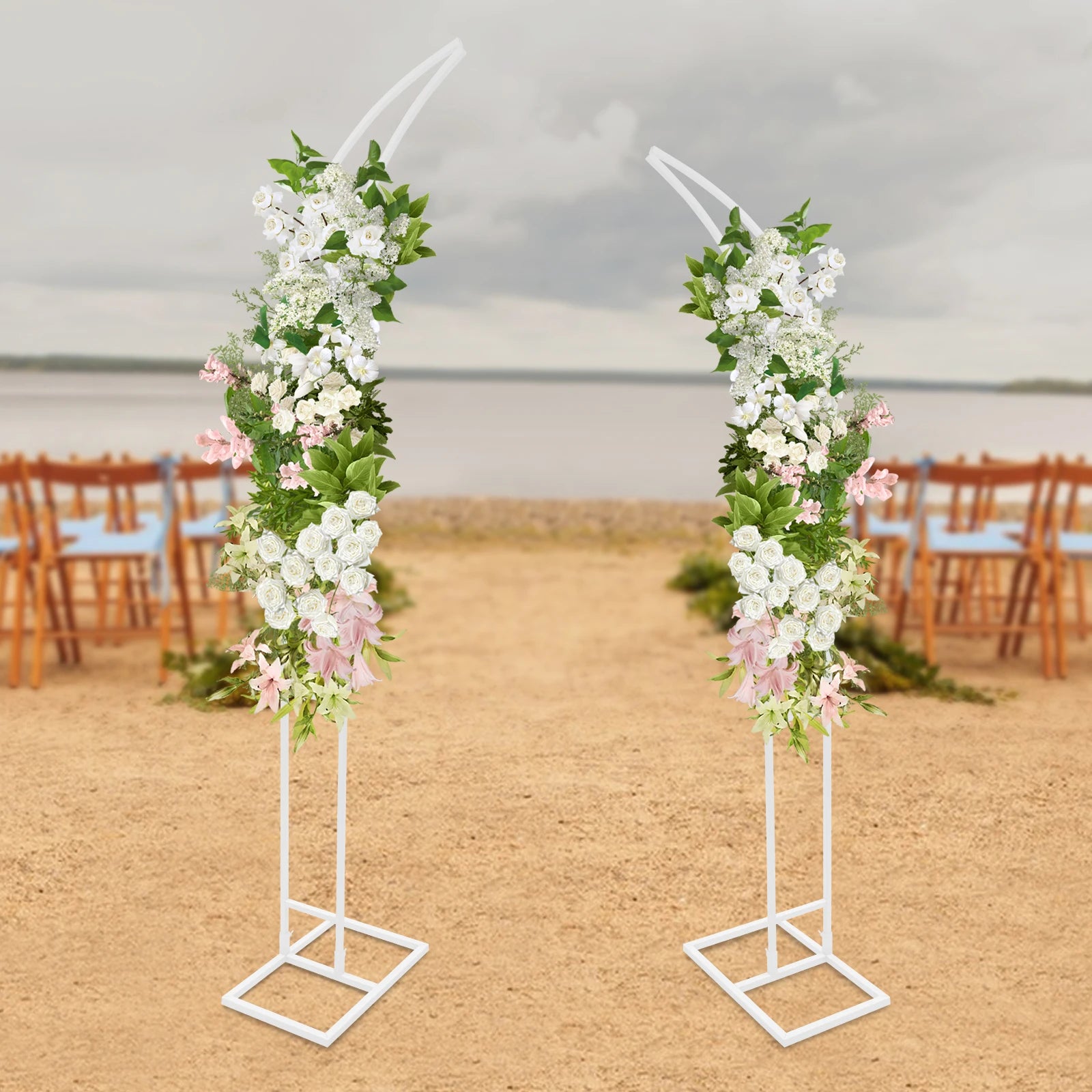 White/Gold Wedding Arch Backdrop Stand - 2.1m 2pcs Set