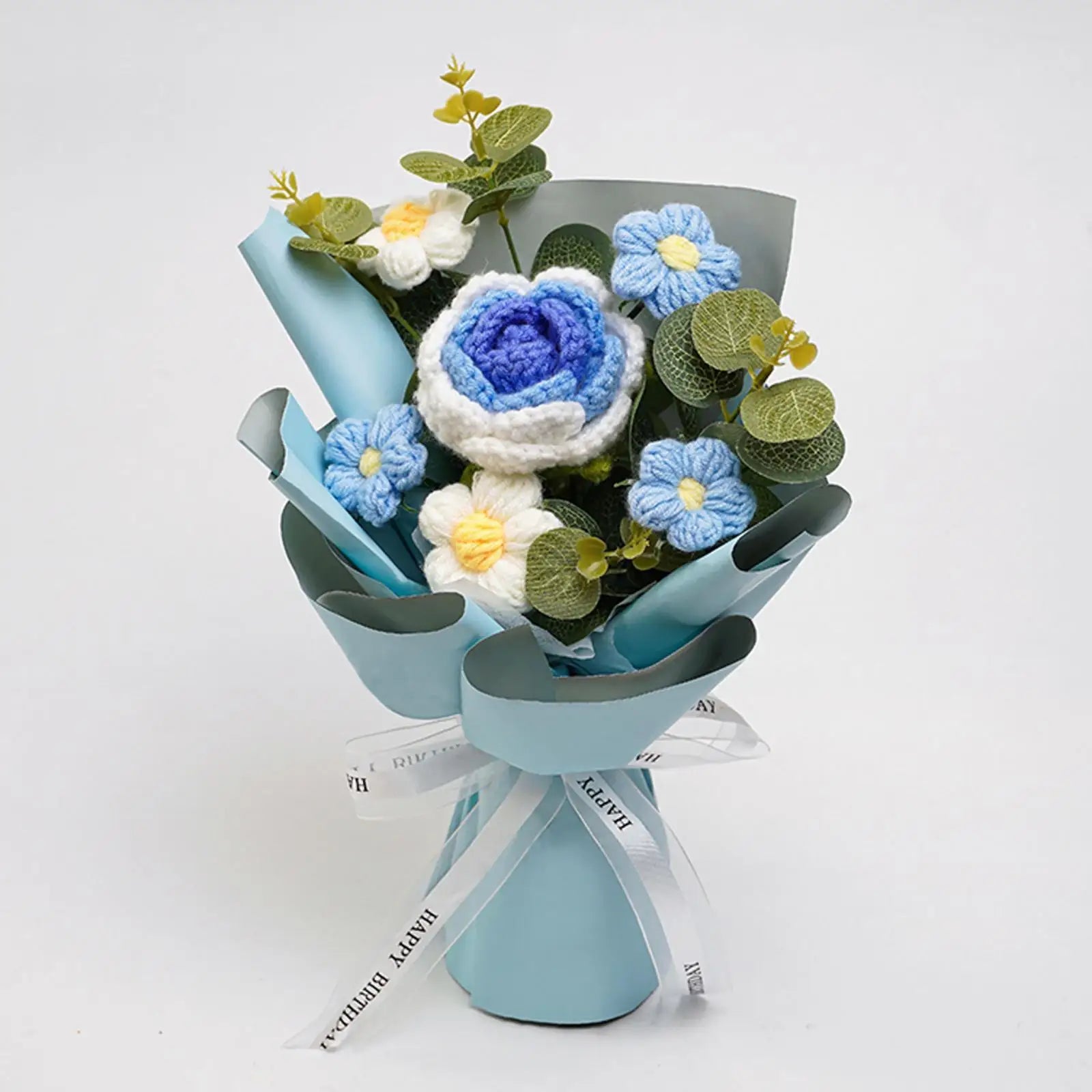 Handcrafted Knitted Crochet Flower Bouquet for Home Decor