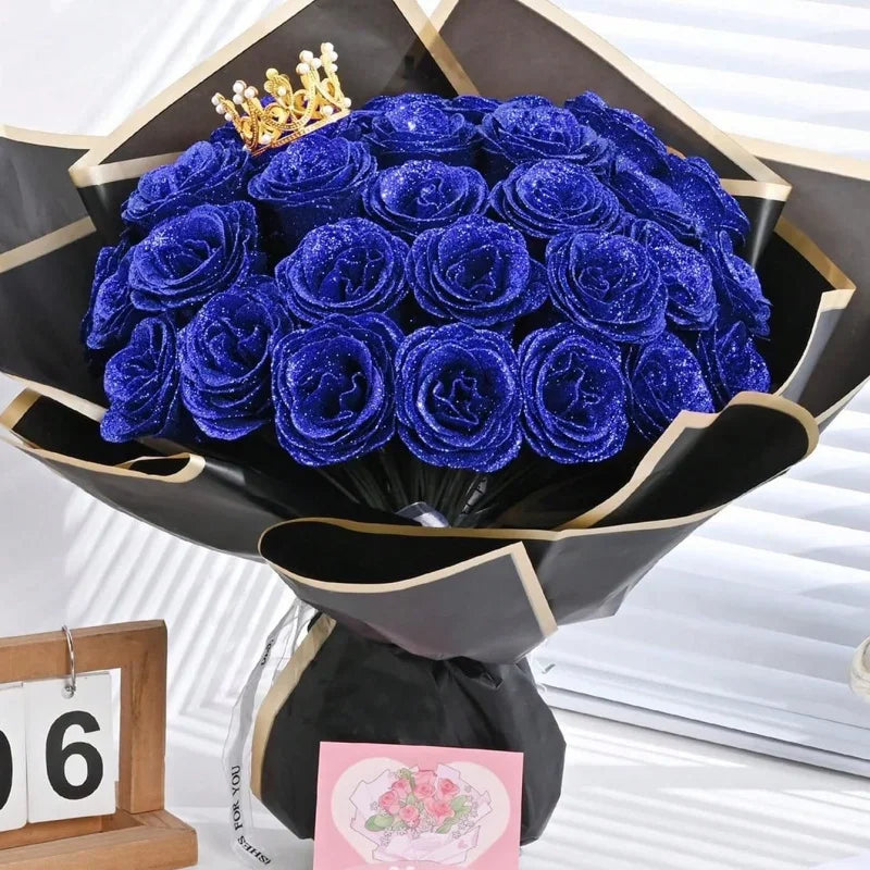 Artificial Glitter Rose Bouquet - Christmas & Valentine's Decor