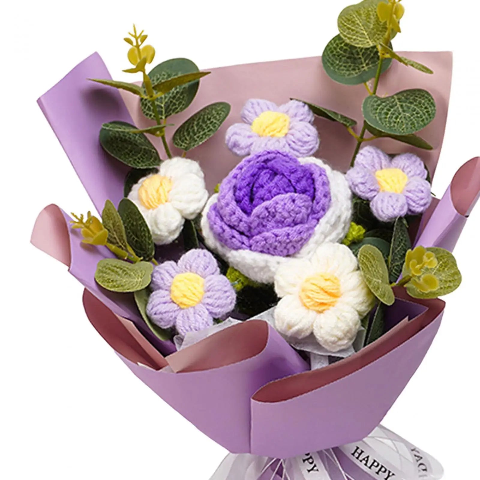 Handcrafted Knitted Crochet Flower Bouquet for Home Decor
