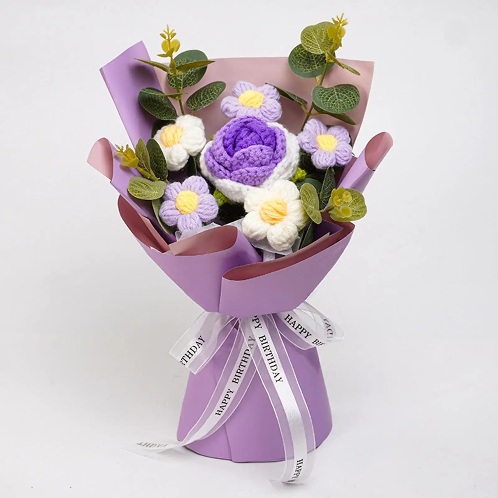 Handcrafted Knitted Crochet Flower Bouquet for Home Decor