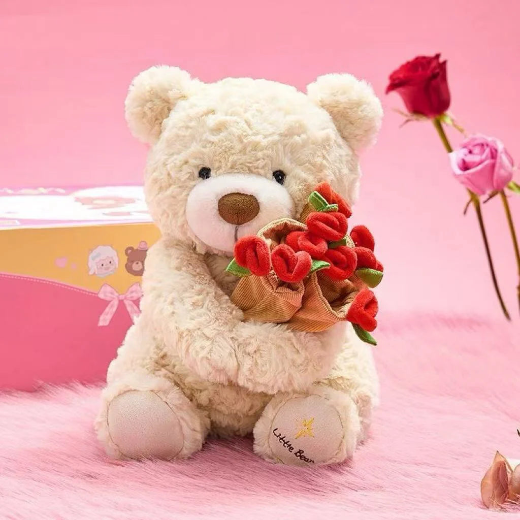 Kawaii Teddy Bear Plush with Roses - Perfect Gift for Lovers