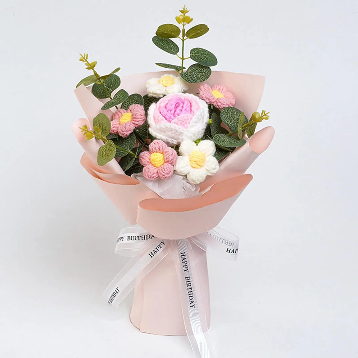 Handcrafted Knitted Crochet Flower Bouquet for Home Decor