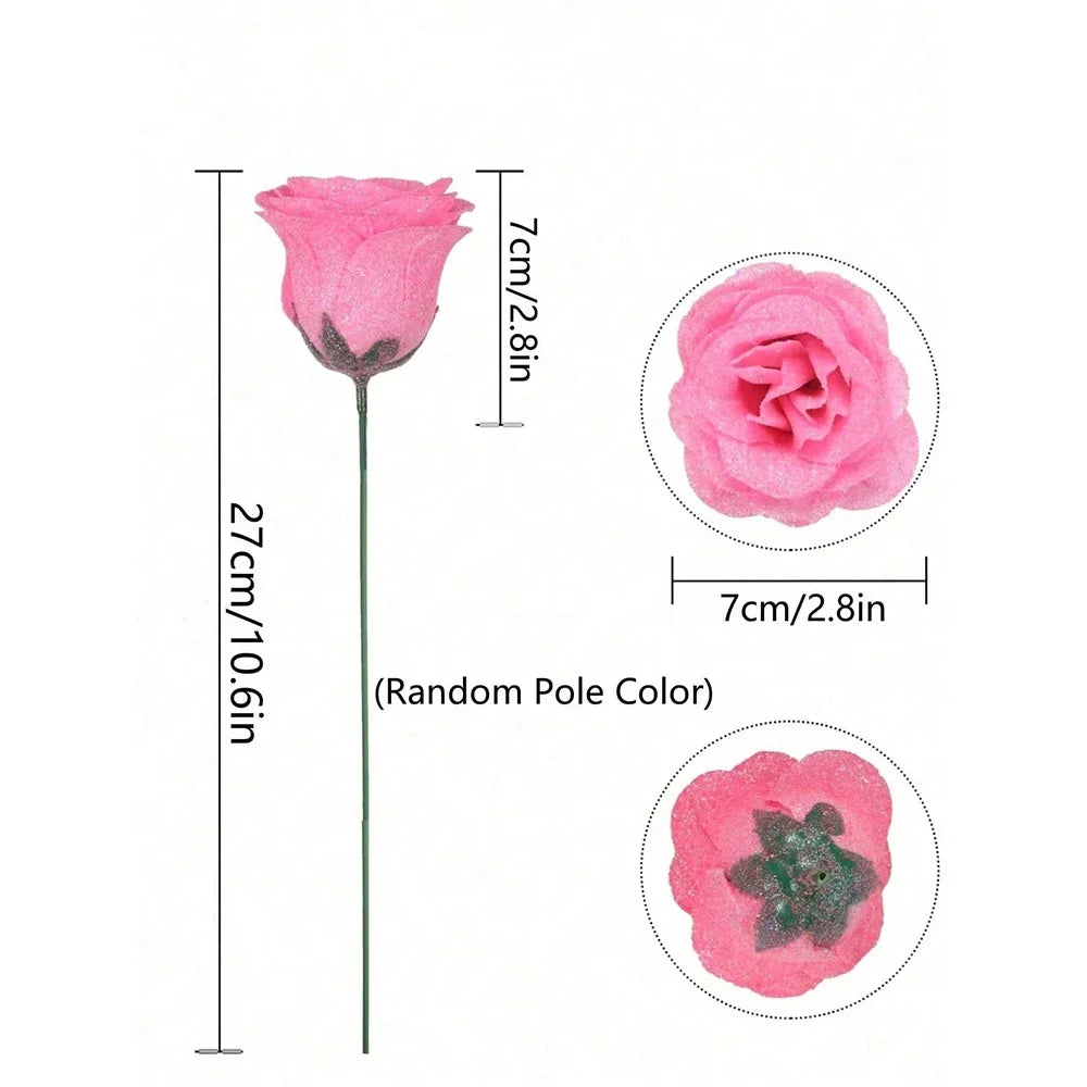 Artificial Glitter Rose Bouquet - Christmas & Valentine's Decor