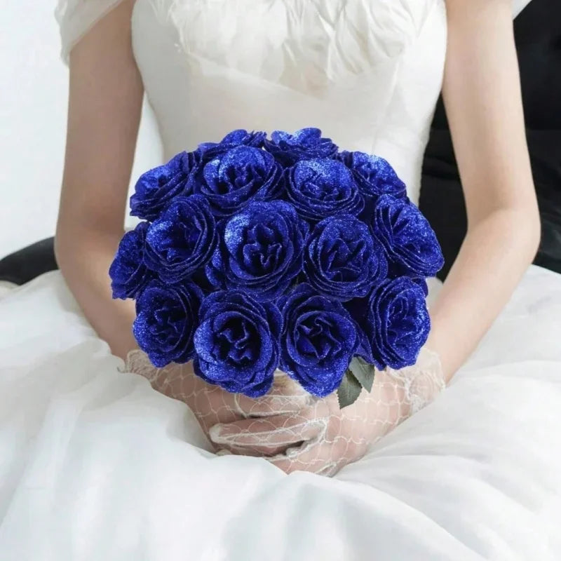 Artificial Glitter Rose Bouquet - Christmas & Valentine's Decor
