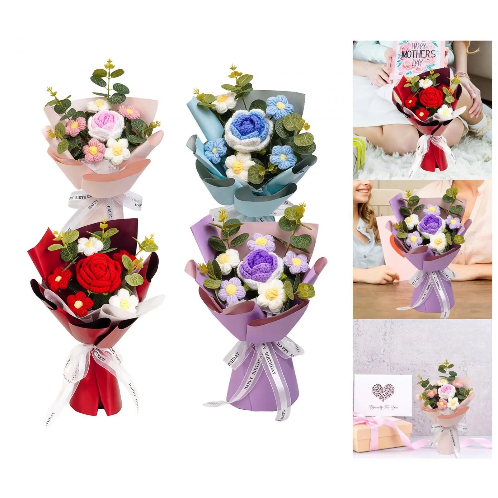 Handcrafted Knitted Crochet Flower Bouquet for Home Decor
