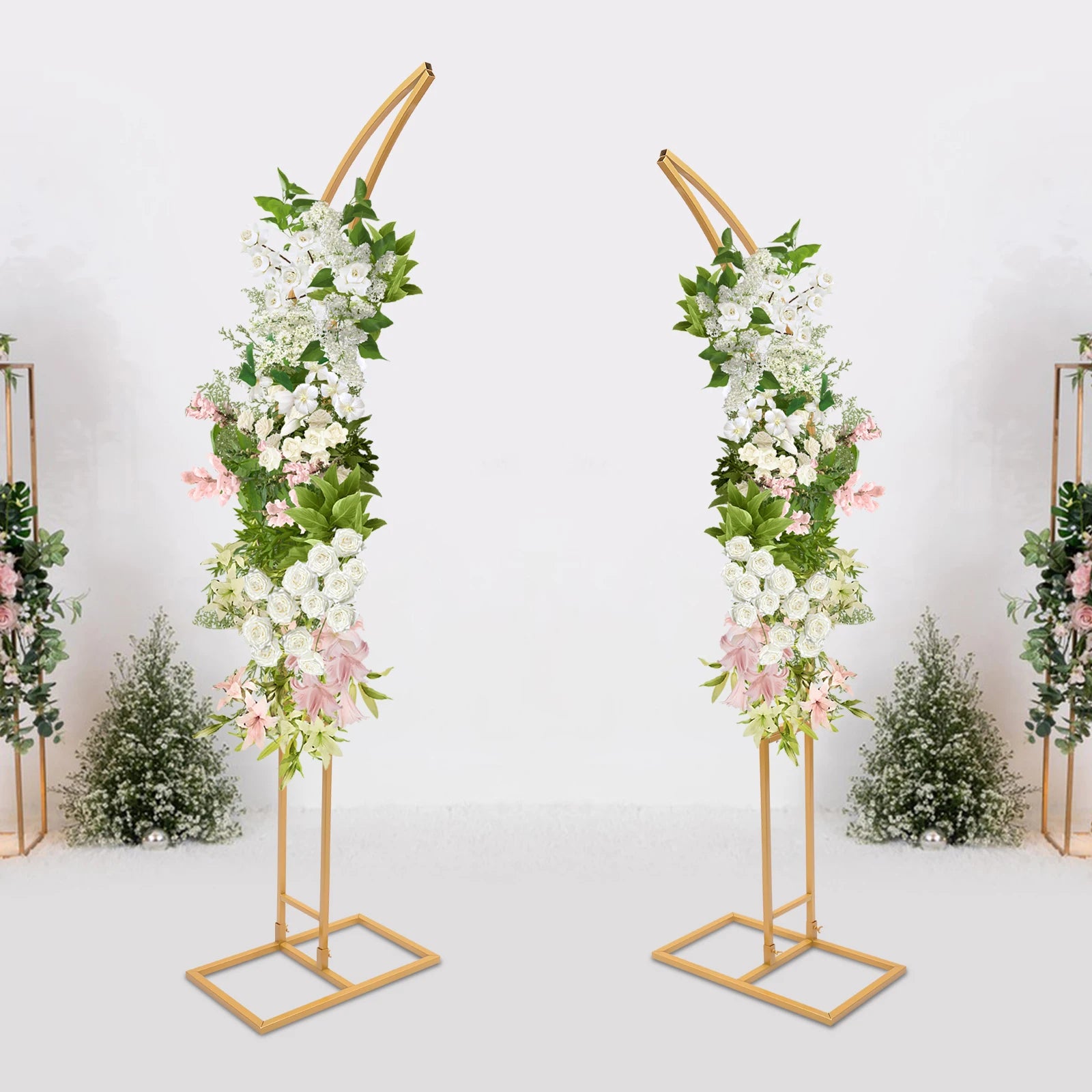 White/Gold Wedding Arch Backdrop Stand - 2.1m 2pcs Set