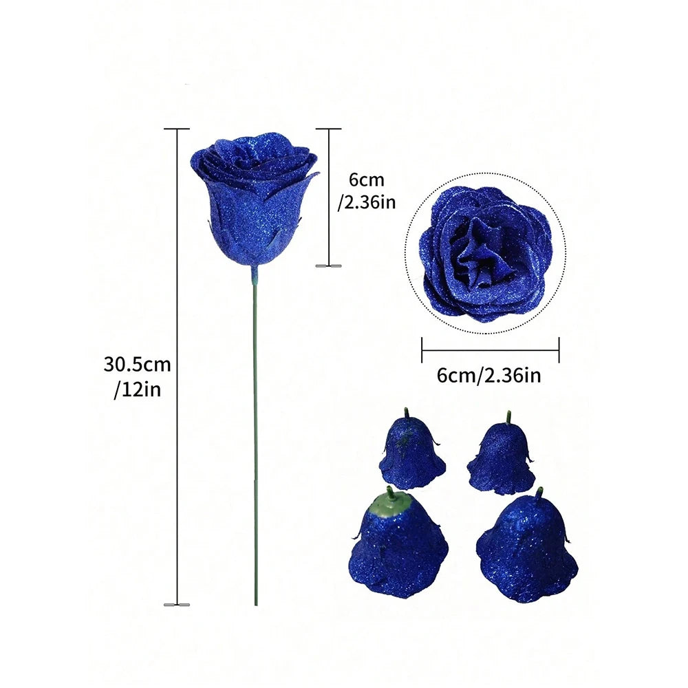 Artificial Glitter Rose Bouquet - Christmas & Valentine's Decor