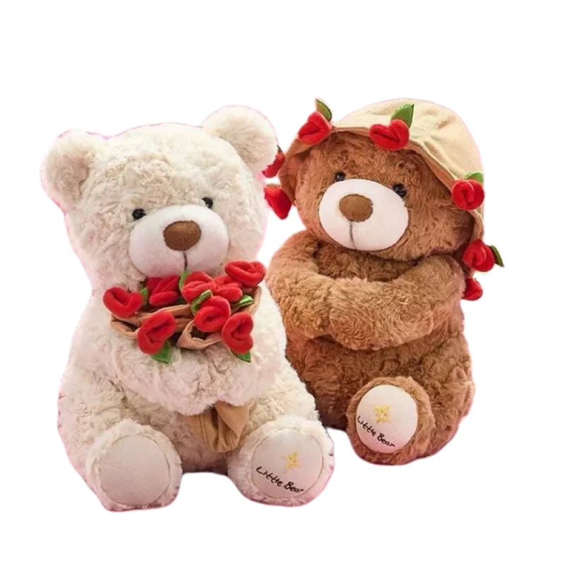 Kawaii Teddy Bear Plush with Roses - Perfect Gift for Lovers