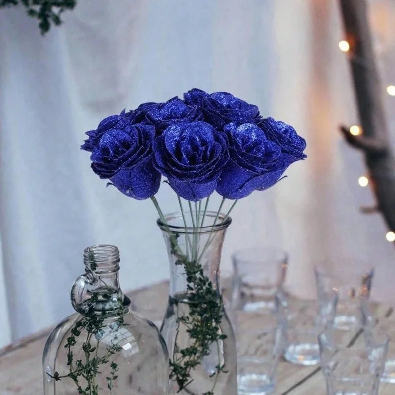 Artificial Glitter Rose Bouquet - Christmas & Valentine's Decor