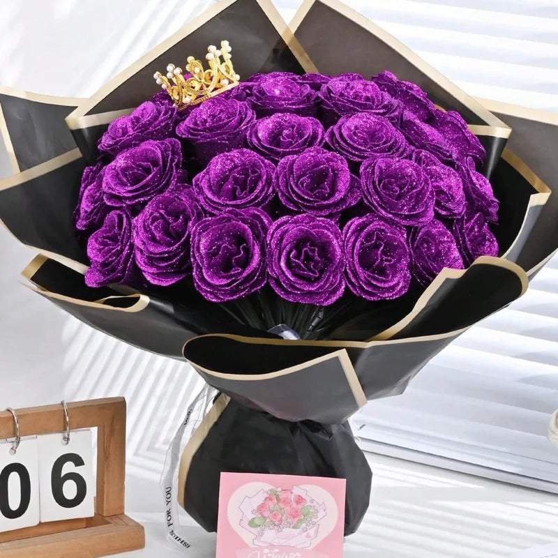 Artificial Glitter Rose Bouquet - Christmas & Valentine's Decor