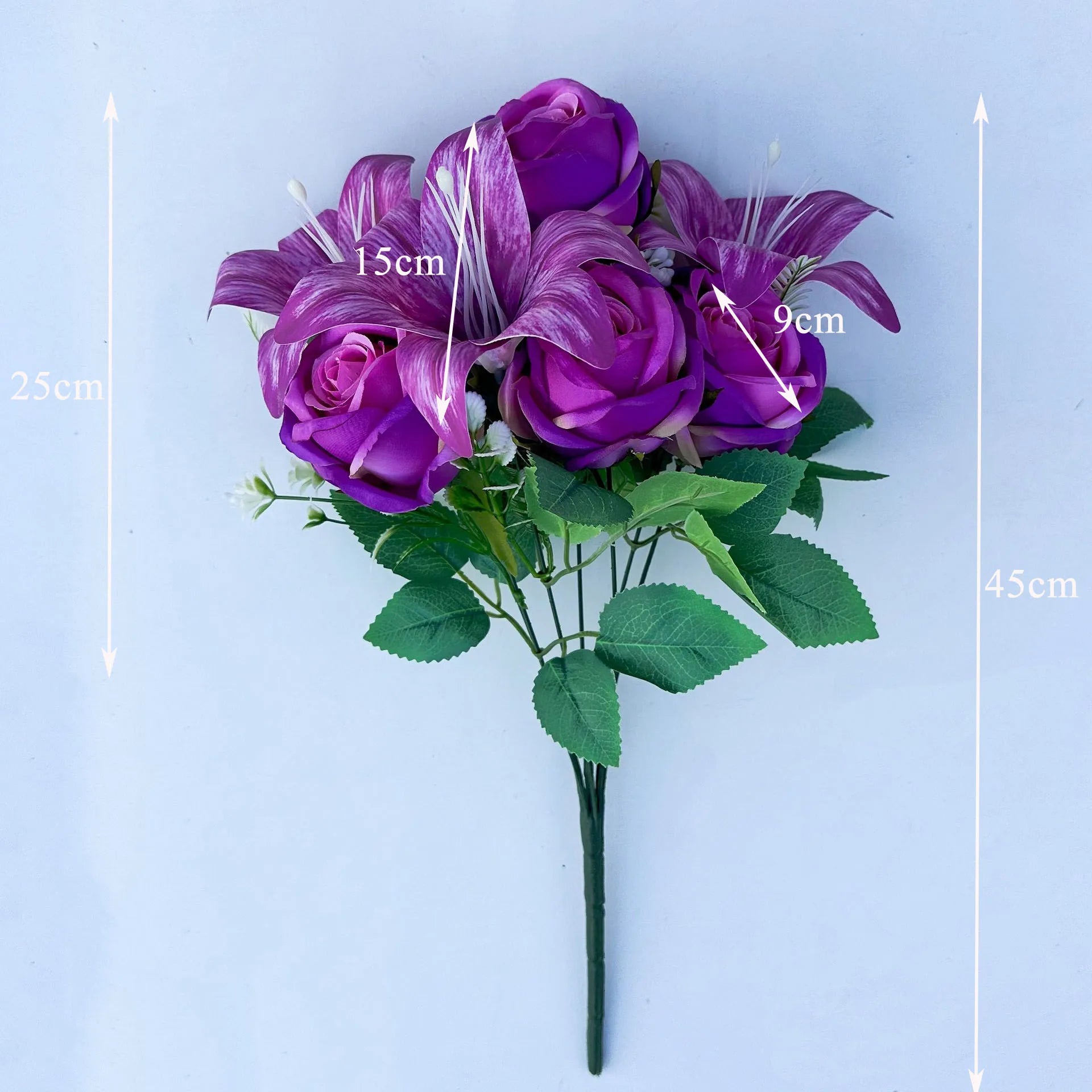 Spring Bouquet: 9-Stem Mixed Roses & Lilies, Silk Flowers