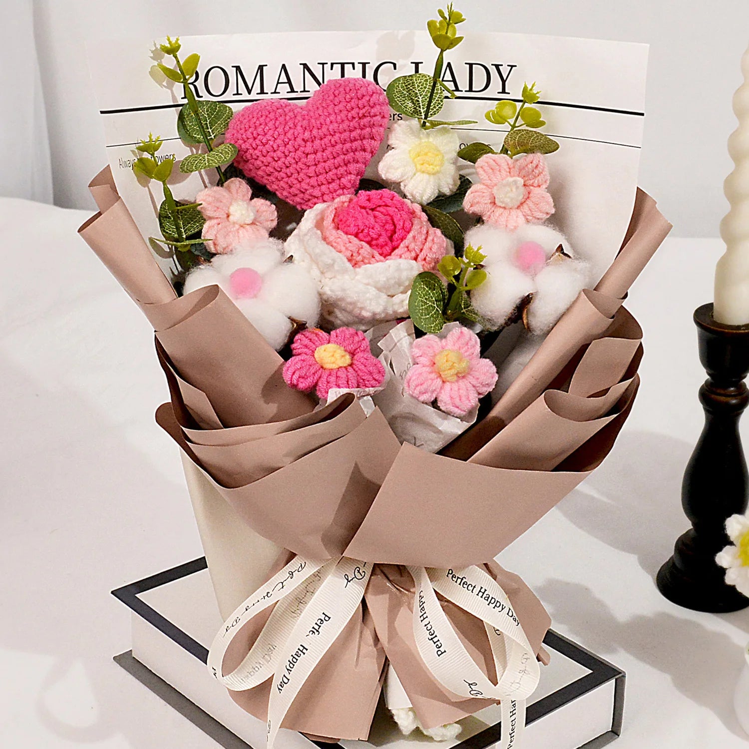 Handmade Crochet Rose Bouquet - Pink & Purple Artificial Roses