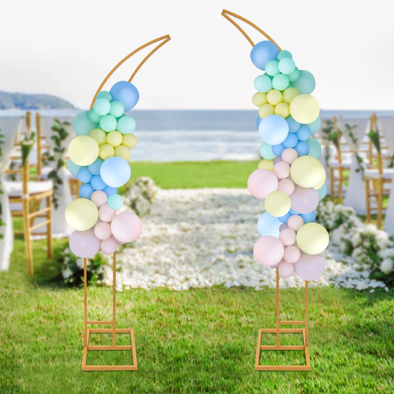 White/Gold Wedding Arch Backdrop Stand - 2.1m 2pcs Set