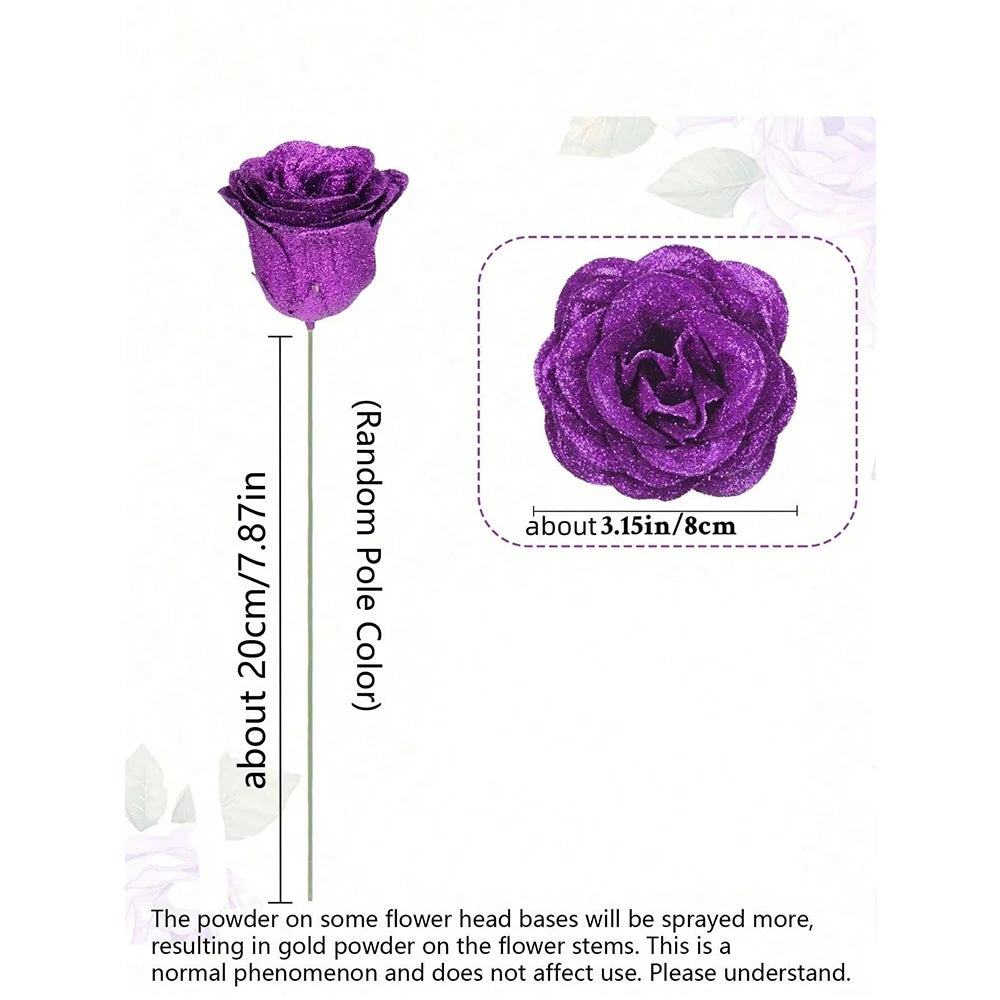 Artificial Glitter Rose Bouquet - Christmas & Valentine's Decor