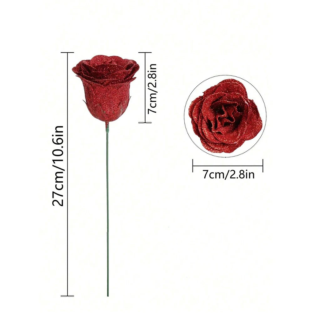 Artificial Glitter Rose Bouquet - Christmas & Valentine's Decor