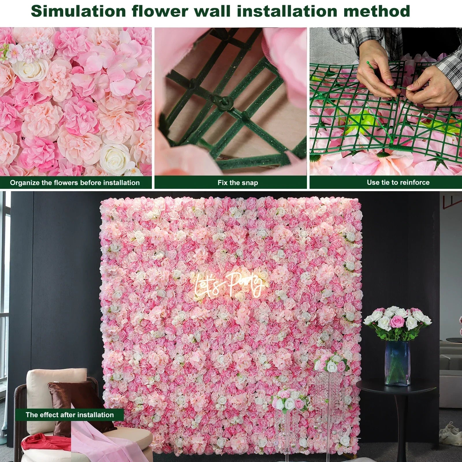 Artificial Rose Wall Panels for Wedding & Event Decor