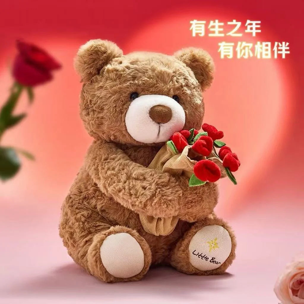 Kawaii Teddy Bear Plush with Roses - Perfect Gift for Lovers