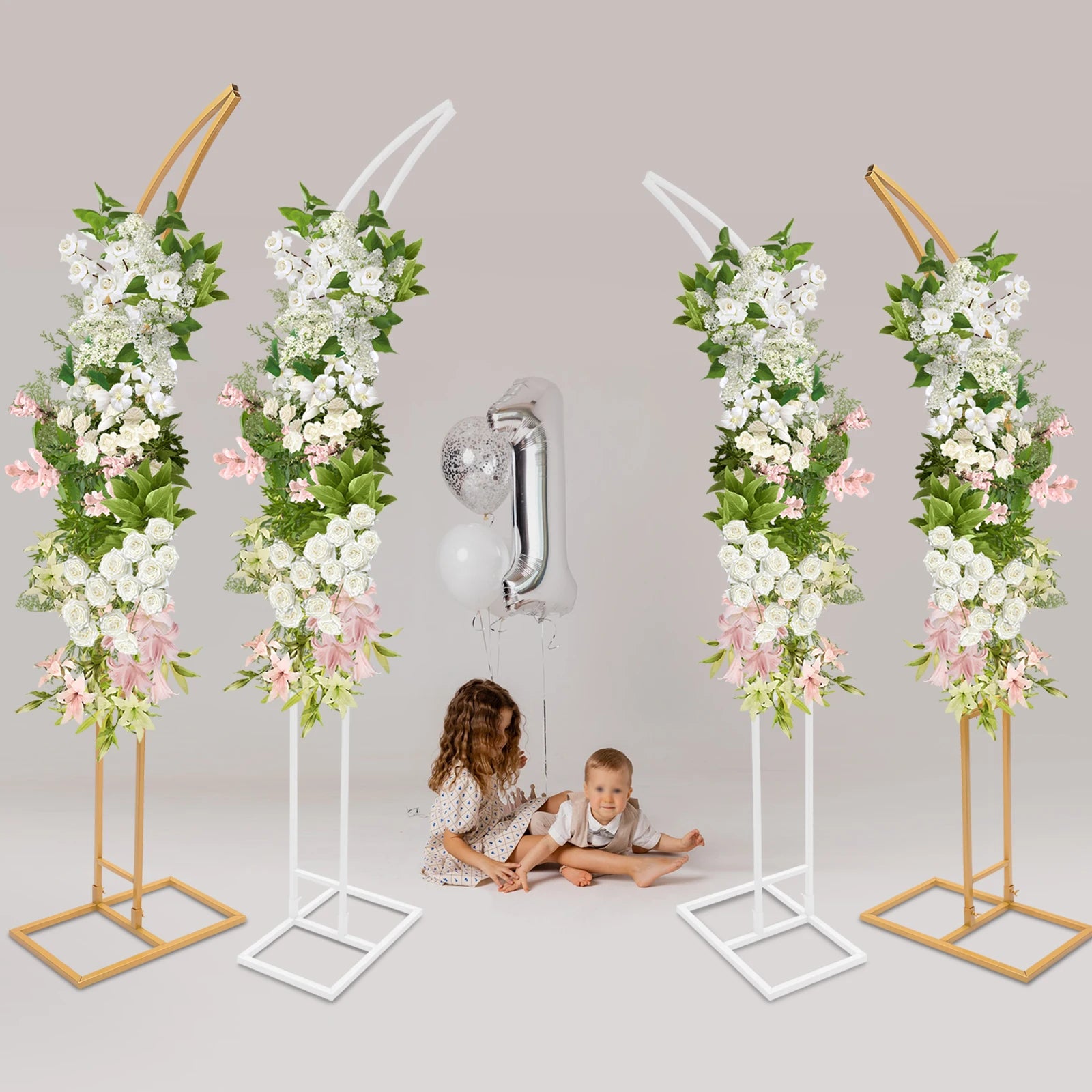 White/Gold Wedding Arch Backdrop Stand - 2.1m 2pcs Set