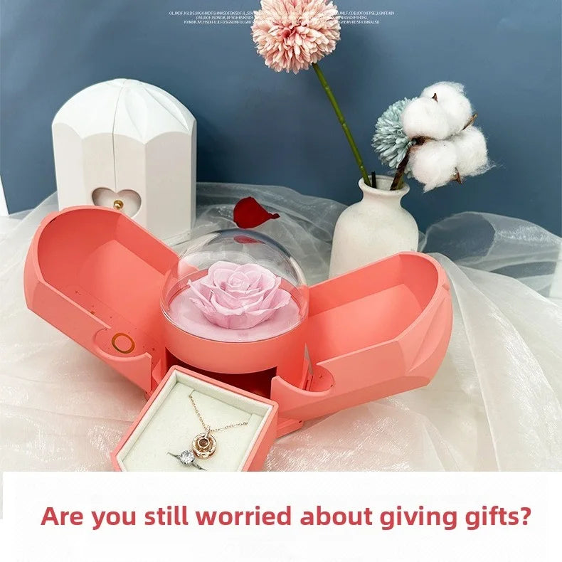 Surprise Flower Jewelry Box with Rose Gold & Hidden Drawer