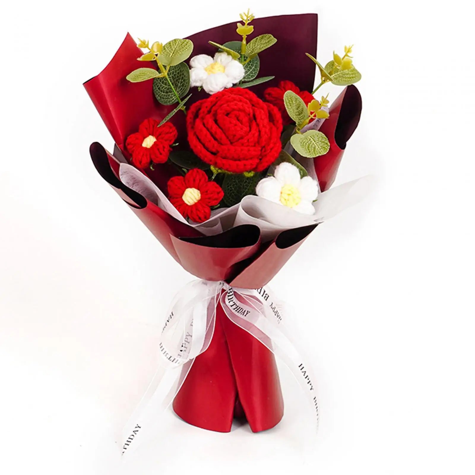 Handcrafted Knitted Crochet Flower Bouquet for Home Decor