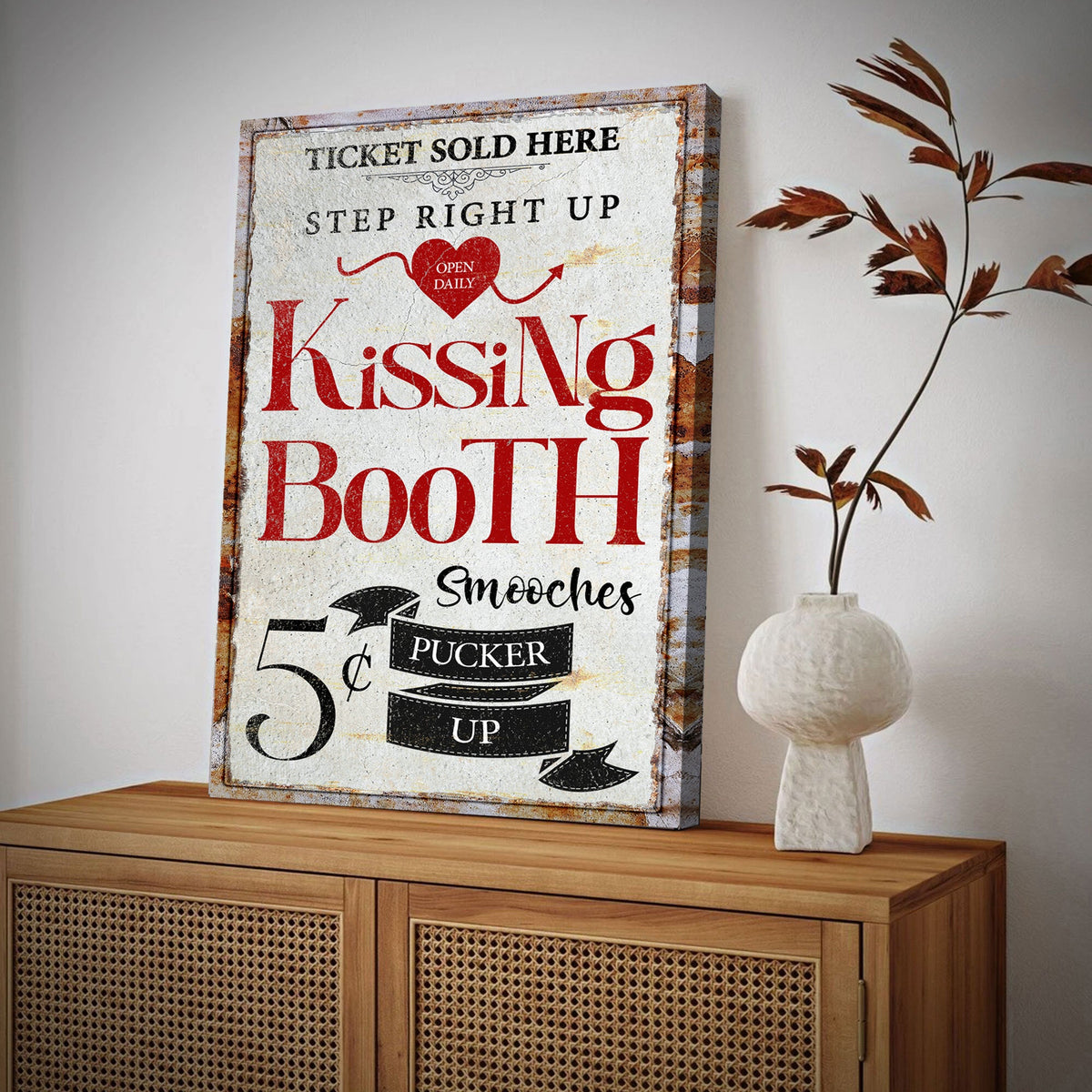 Personalized Valentine's Day Kissing Booth Canvas Sign
