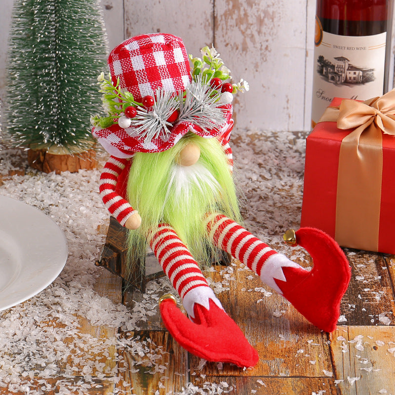 Festive Long Legged Christmas Doll with Green Beard Decor