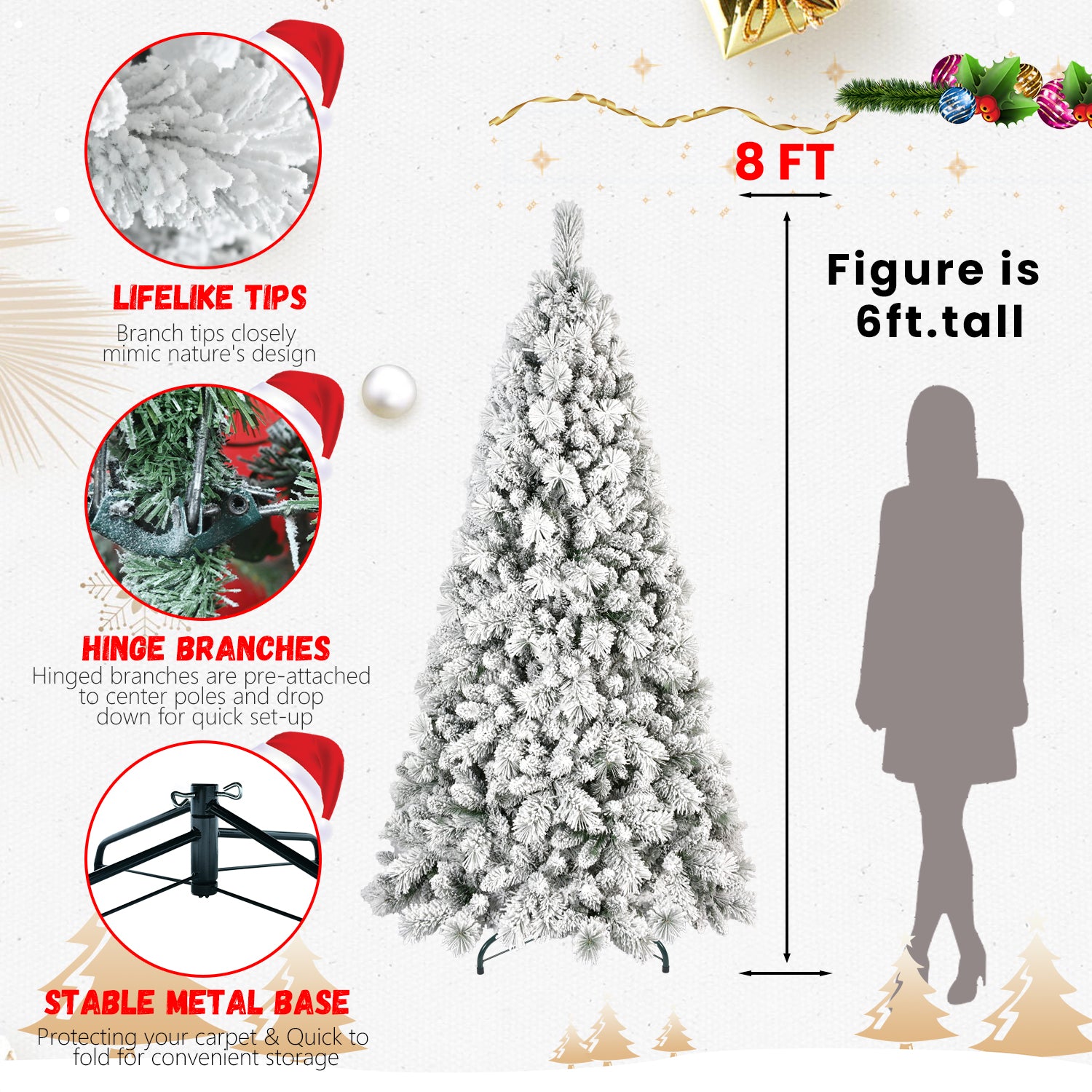 PVC Flocked Christmas Tree: 4ft to 9ft Decoration Options