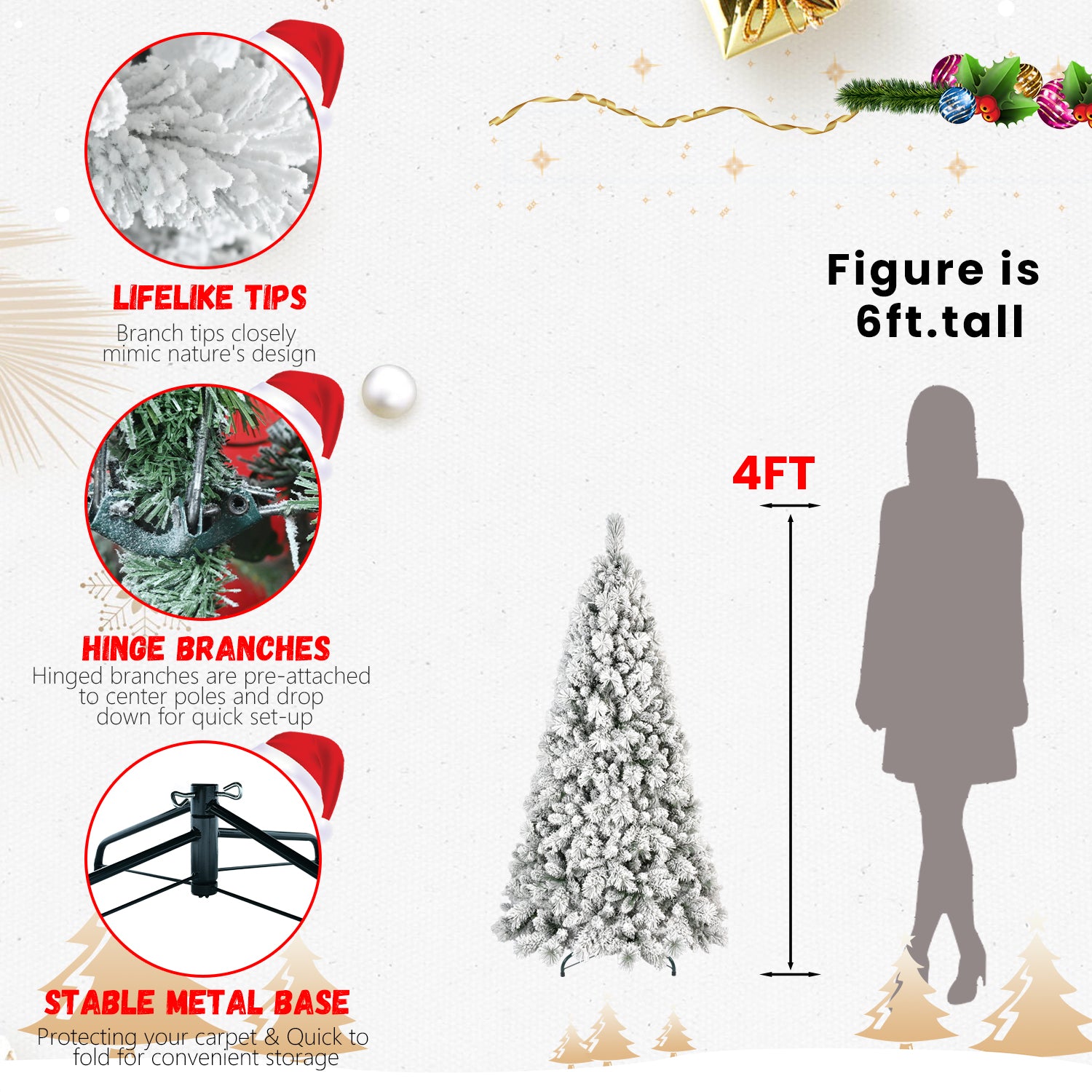Flocked PVC Christmas Tree with Warm White LED Lights