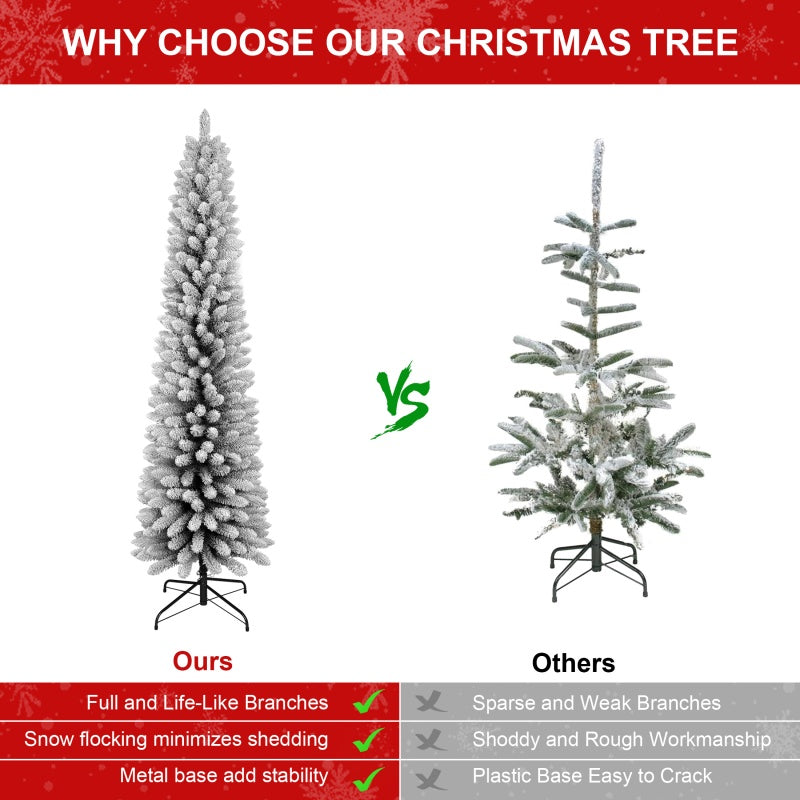 Flocked PVC Pencil Christmas Tree with 6FT & 7FT Options