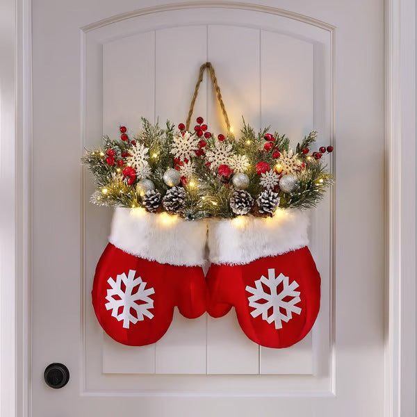 Christmas Glove Wreath with LED Lights for Festive Decor