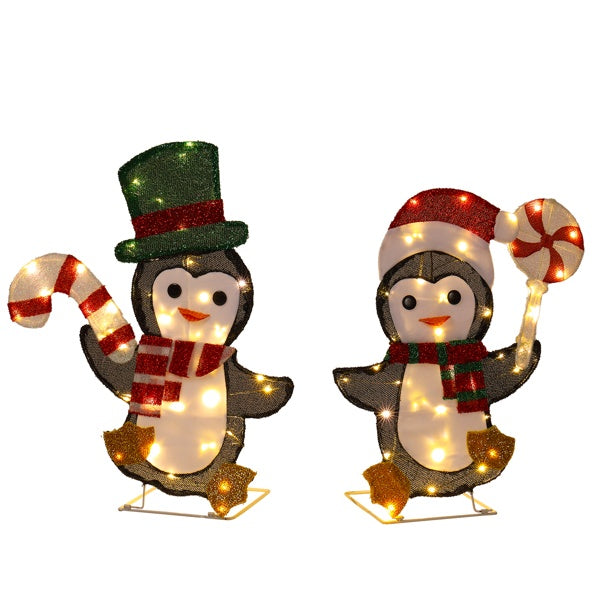 Lighted Penguin & Candy Cane Xmas Decor with 80 LED Lights