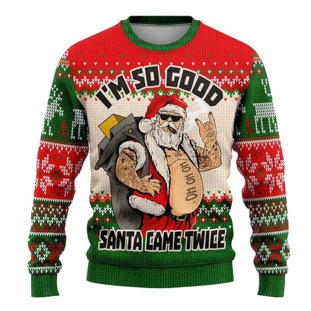 Unisex Funny Cartoon Santa Ugly Christmas Sweater Pullover