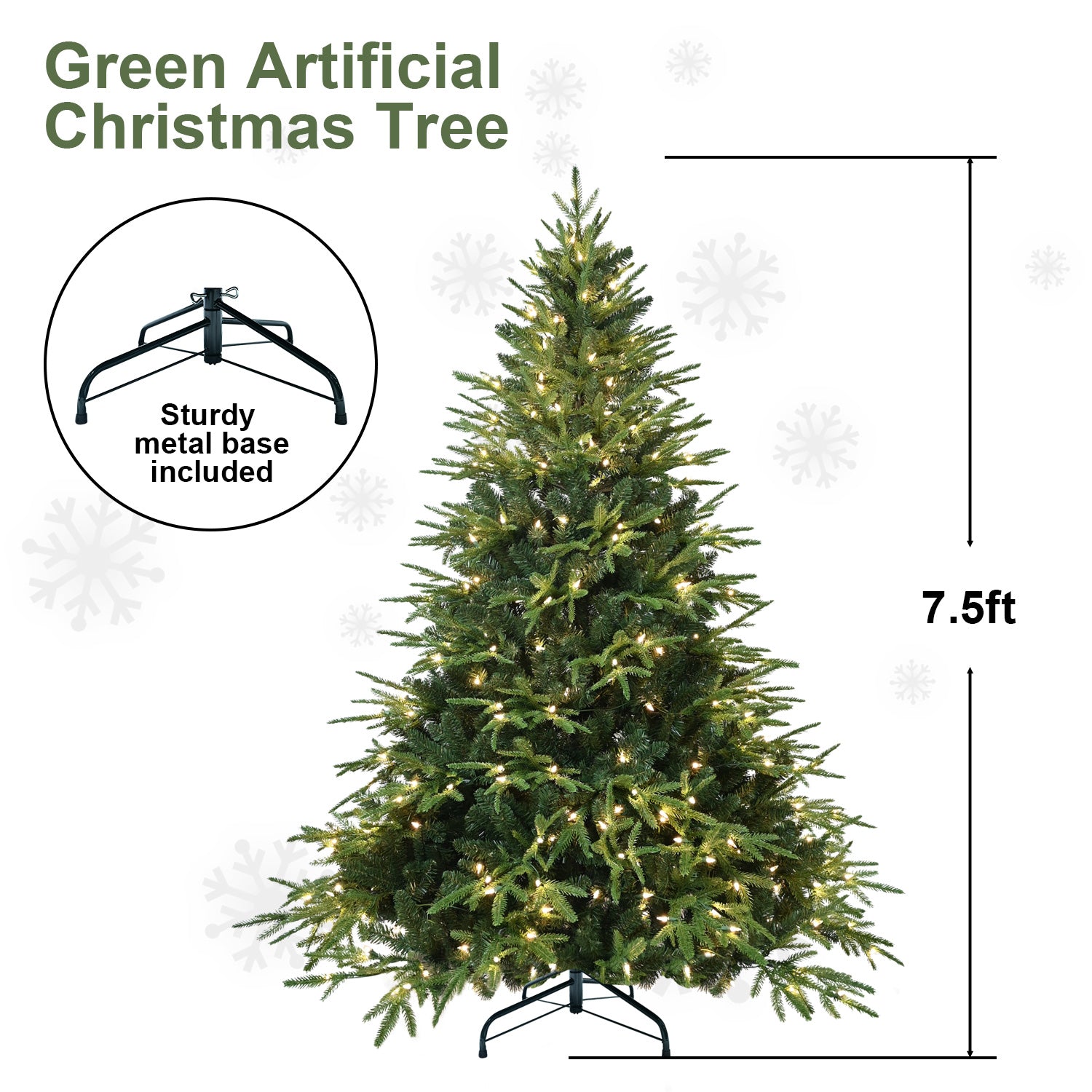 Hybrid PE/PVC Christmas Tree with Lights - Multiple Sizes