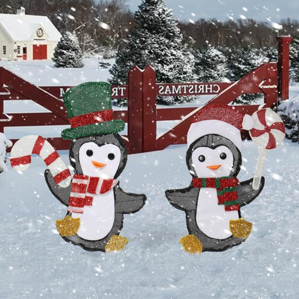 Lighted Penguin & Candy Cane Xmas Decor with 80 LED Lights