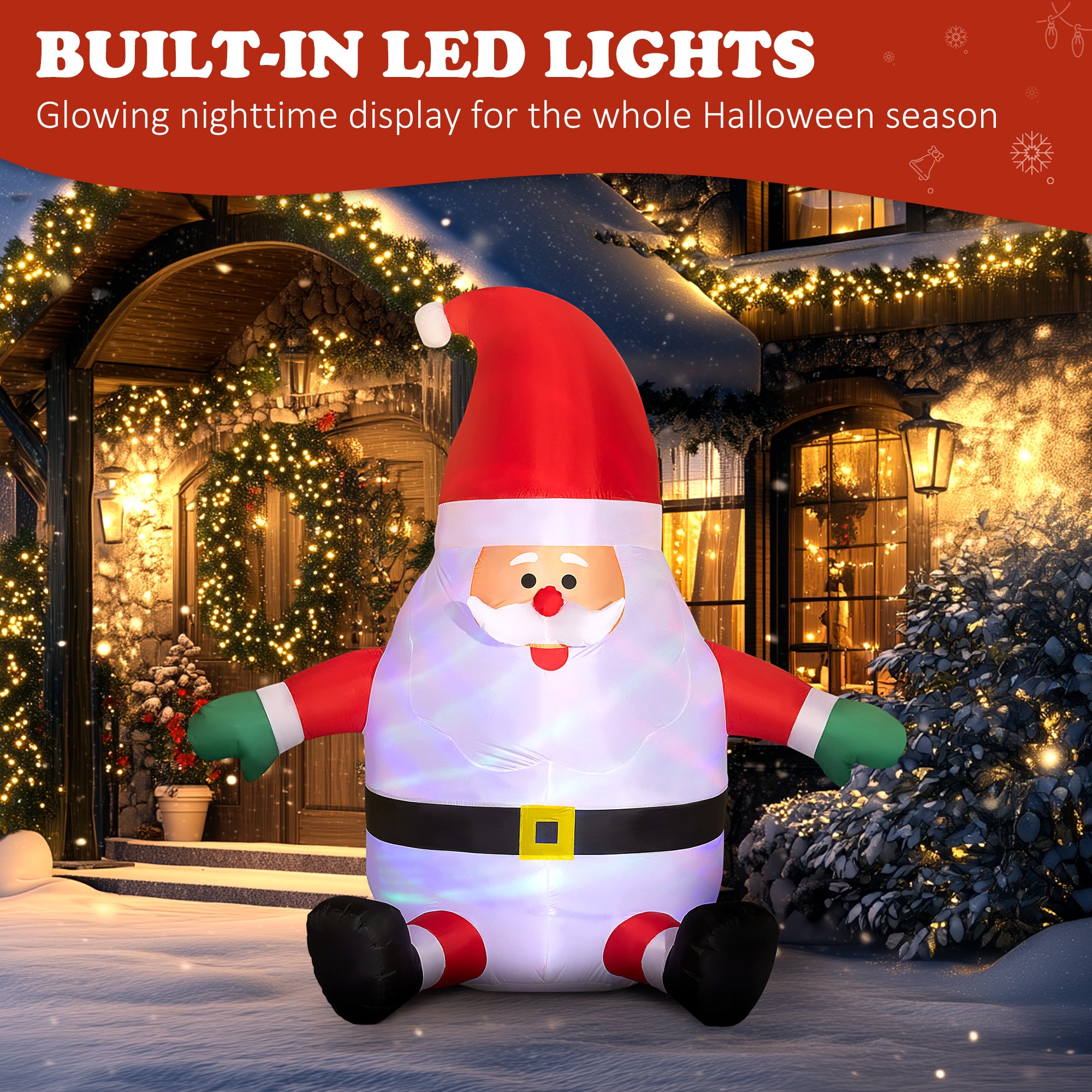 Santa & Penguin Inflatable with LED Lights and Candy Cane