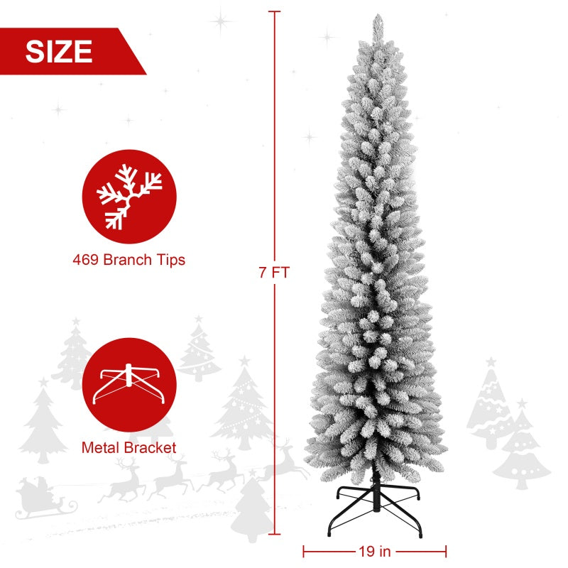 Flocked PVC Pencil Christmas Tree with 6FT & 7FT Options
