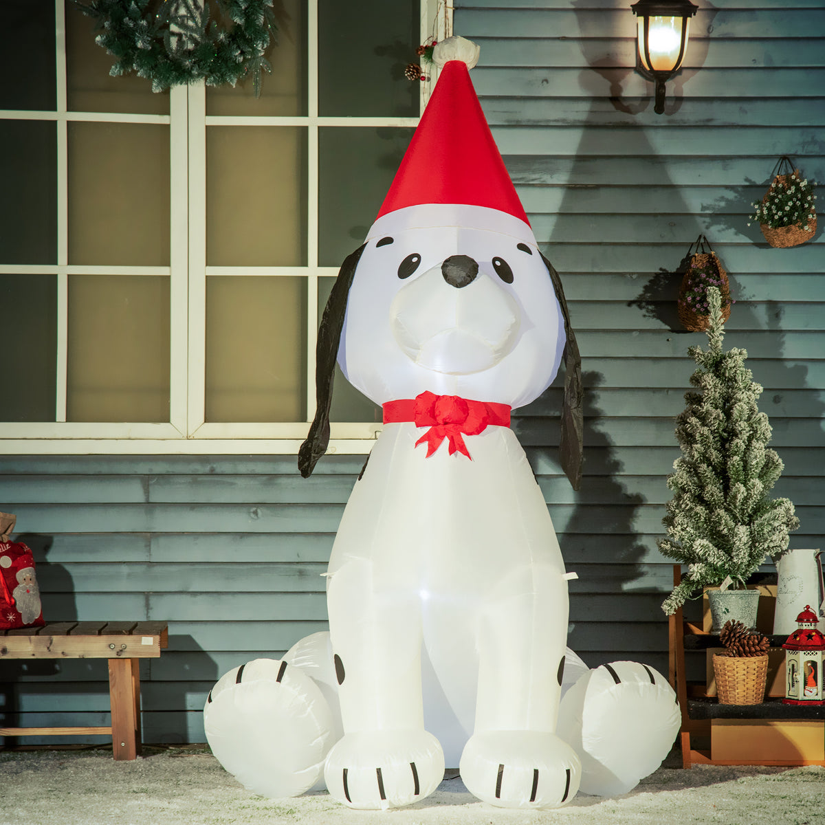 Festive LED Christmas Inflatable Puppy with Santa Hat