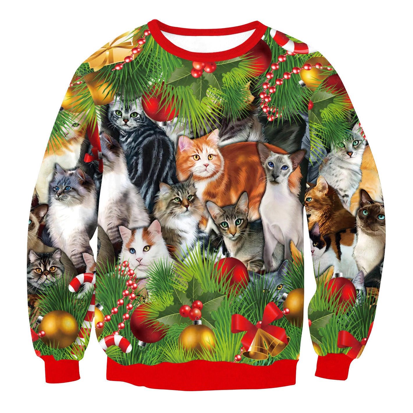 Cozy Round Neck Christmas Sweater with Festive Prints
