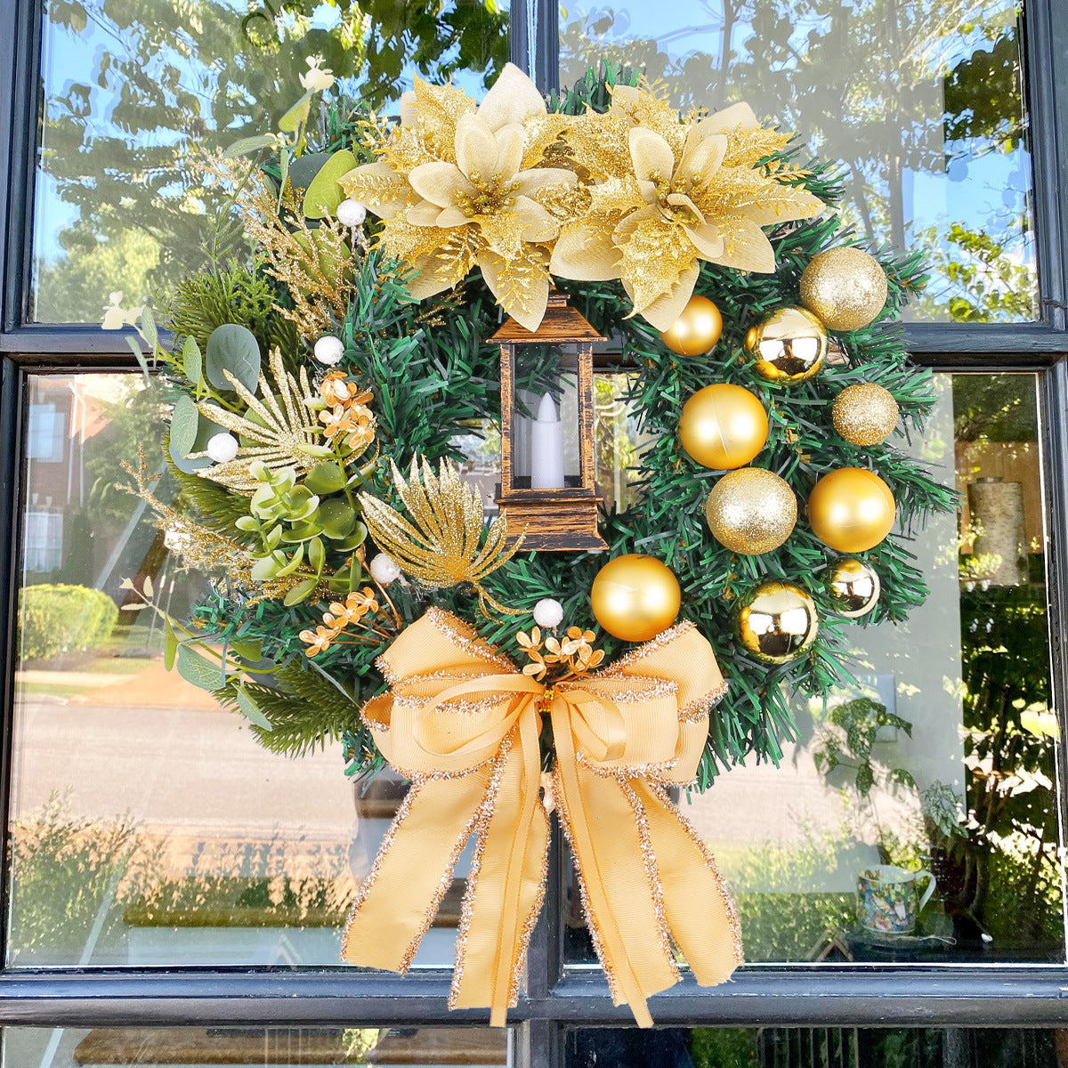 Festive Christmas Light Wreath for Door and Window Decor