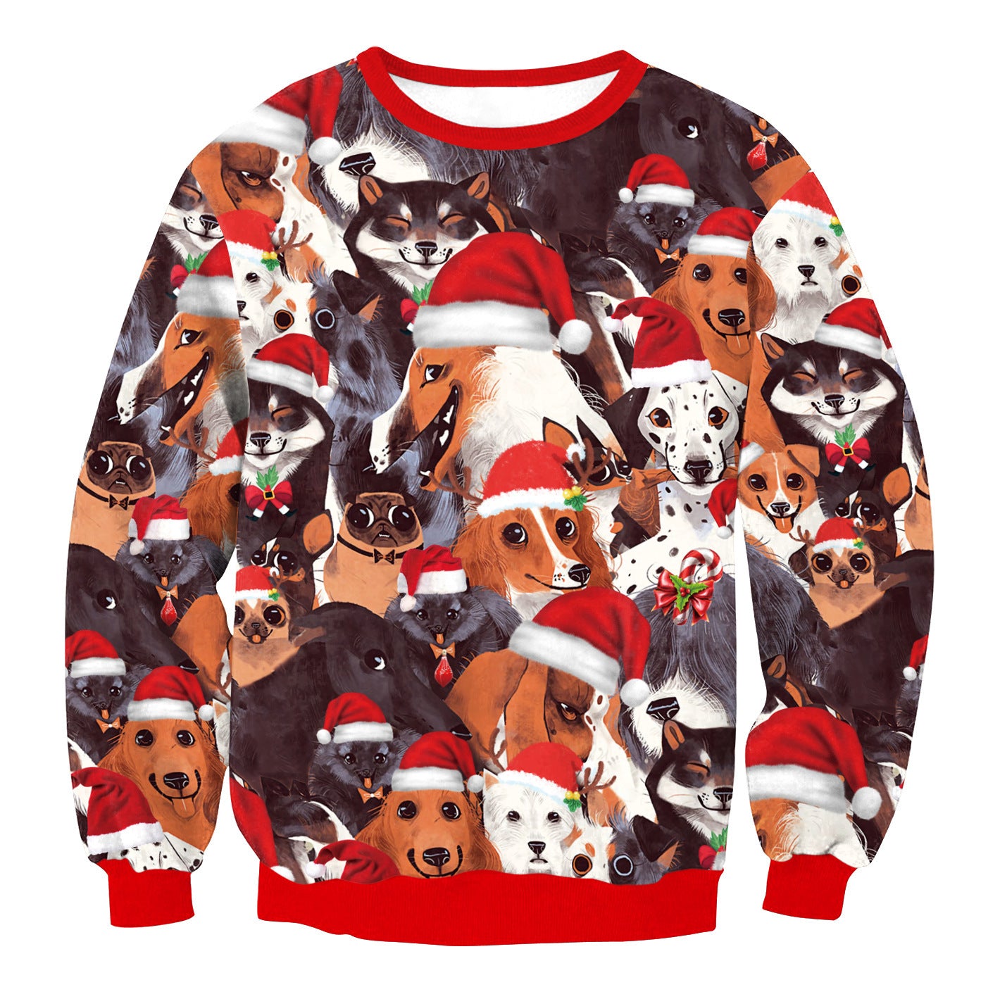 Cozy Round Neck Christmas Sweater with Festive Prints