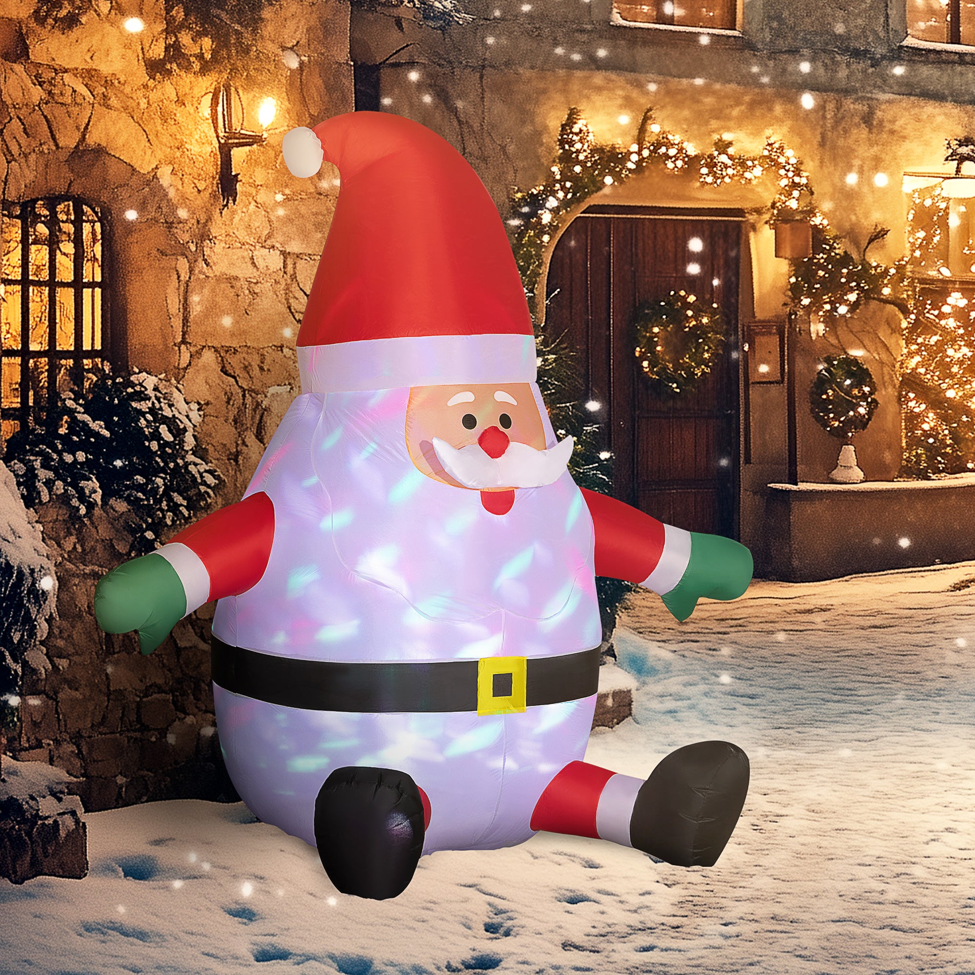 Santa & Penguin Inflatable with LED Lights and Candy Cane