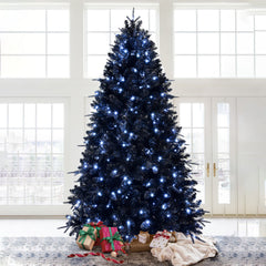 Black Christmas Tree with White Lights, 4ft-9ft, PE/PVC Mix