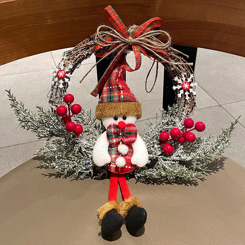 Festive Wooden Christmas Elk Vine Wreath with Santa Bow