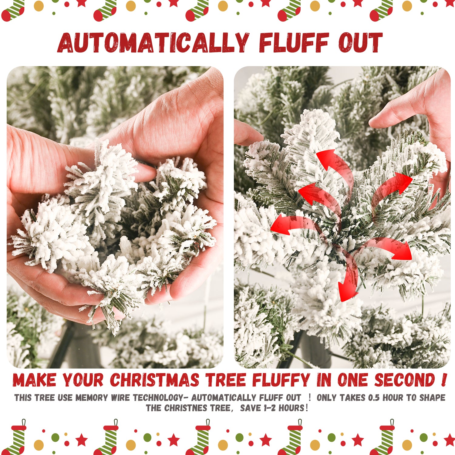 Flocked PVC Christmas Tree with Warm White LED Lights