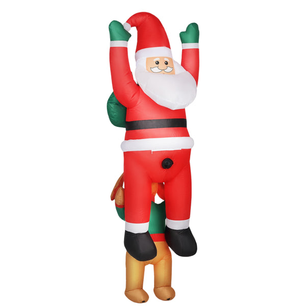8ft Inflatable Dog Biting Santa - LED Light-Up Decoration
